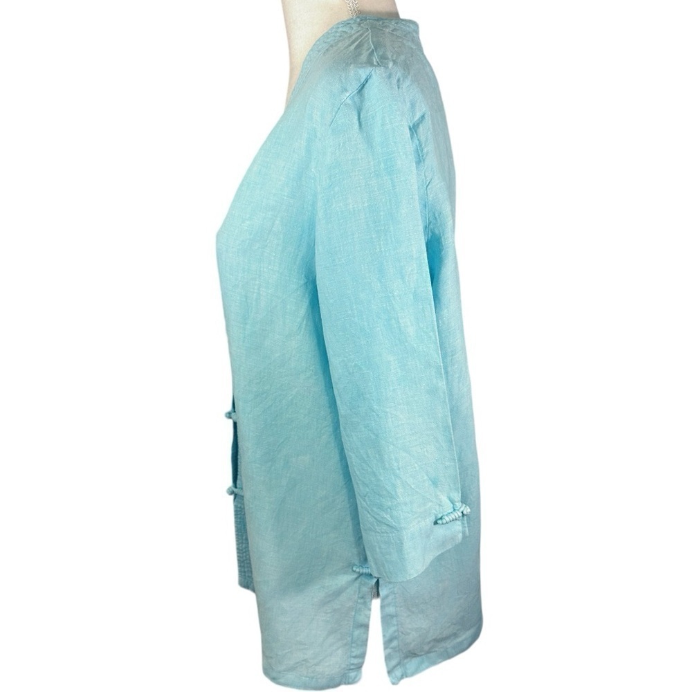 🌸Spring Breeze- Blue Linen Blend Tunic Button Down Top- Size XL - Picture 6 of 9